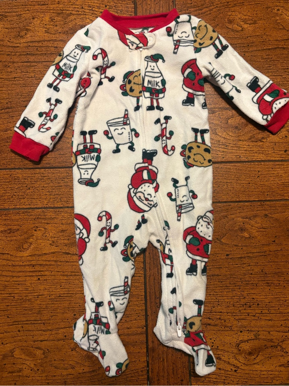 Christmas Footed Fleece Onesie Zip Pajama, Baby, 9 month, Santa, Cookies & Milk